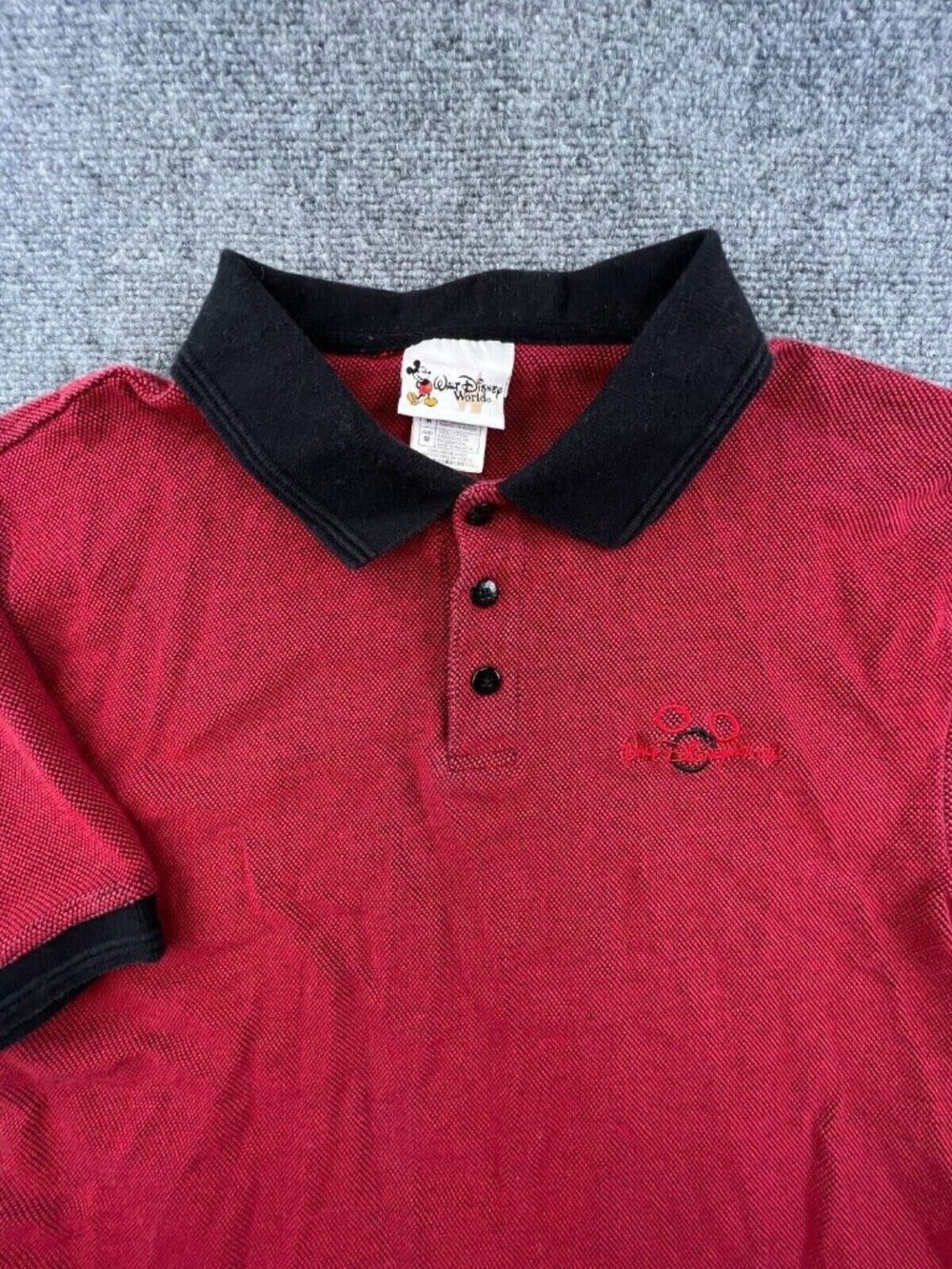 Disney Polo Shirt Mens Medium Red Short Sleeve Mickey Mouse Walt Disney World